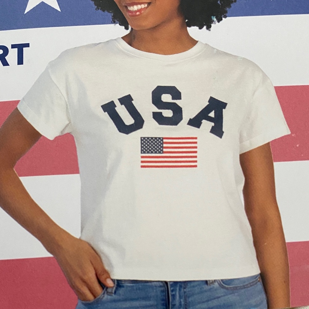Ladies USA Graphic T-Shirt Boxy Shirt S 4/6 NEW